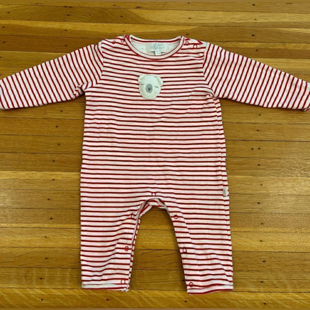 Albetta crochet bear red/white stripe long sleeve jumpsuit